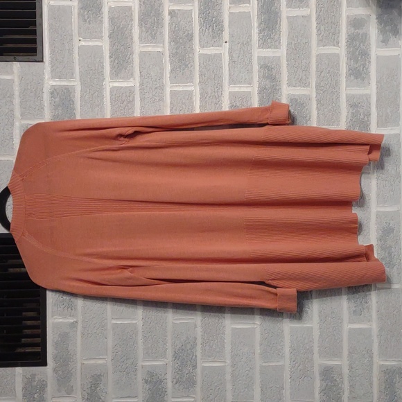 Premise Cashmere Blend Women's Salmon Pink Open Front Long Cardigan Size Medium - Picture 13 of 13